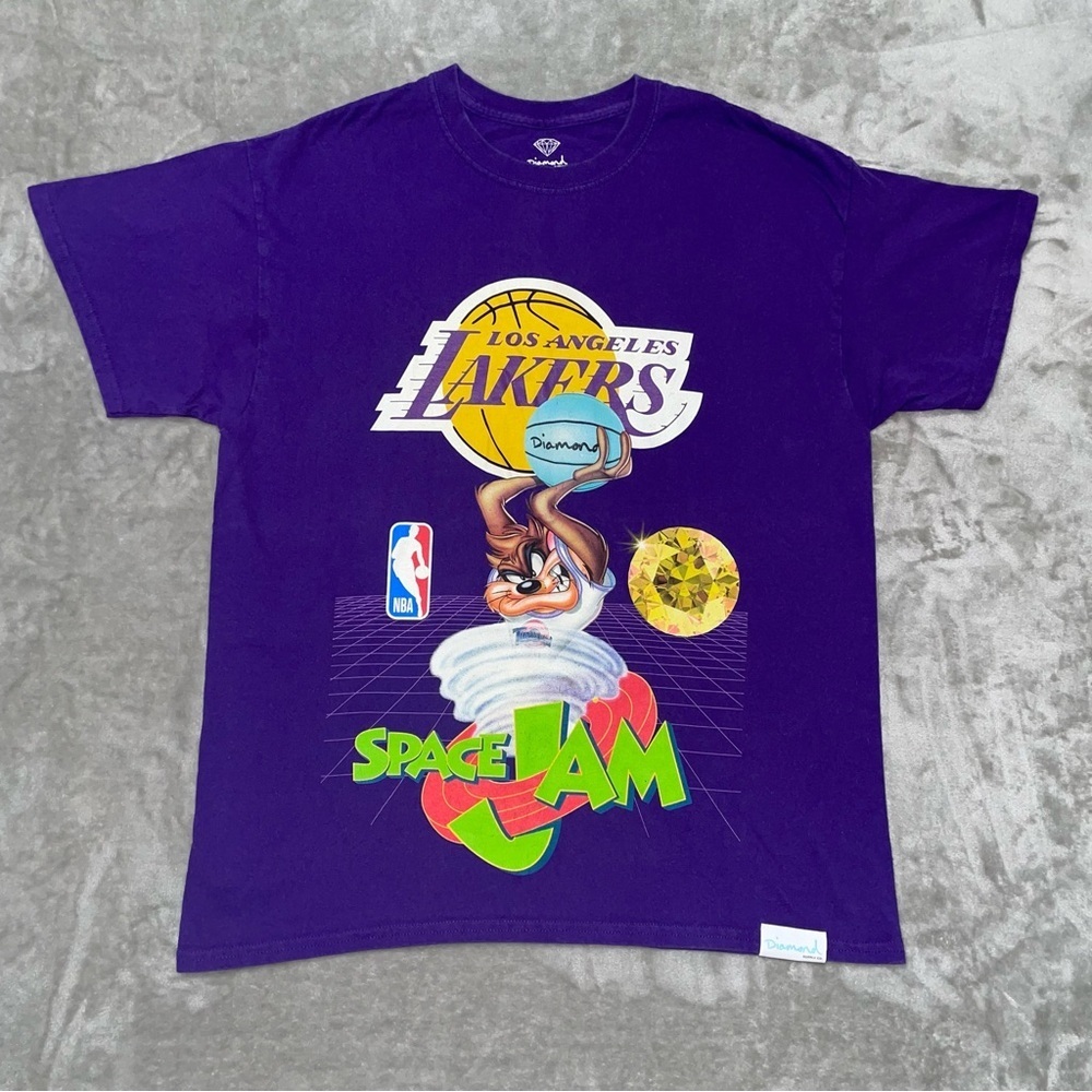 Diamond Supply Co. LA Lakers Space Jam Taz Graphic Purple T-Shirt Size Large